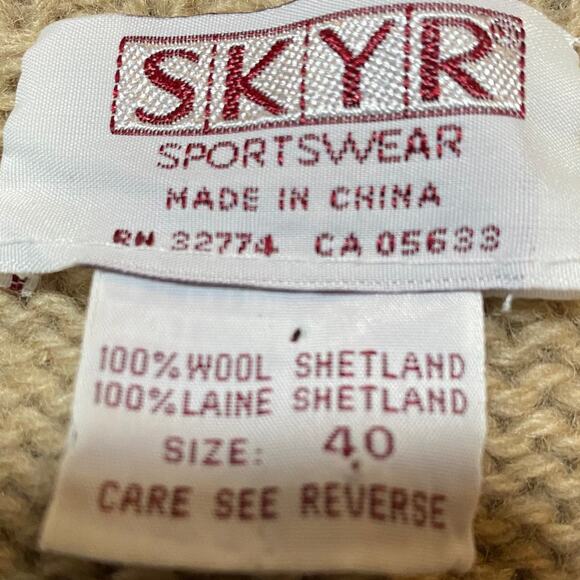 Vintage SKYR Shetland Wool Sweater Crewneck Pullover Grapes Pattern Tan Womens M - Picture 7 of 8